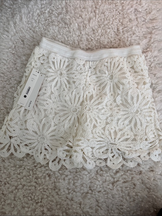 Aqua Pants - Aqua White Crochet Floral Lace Shorts